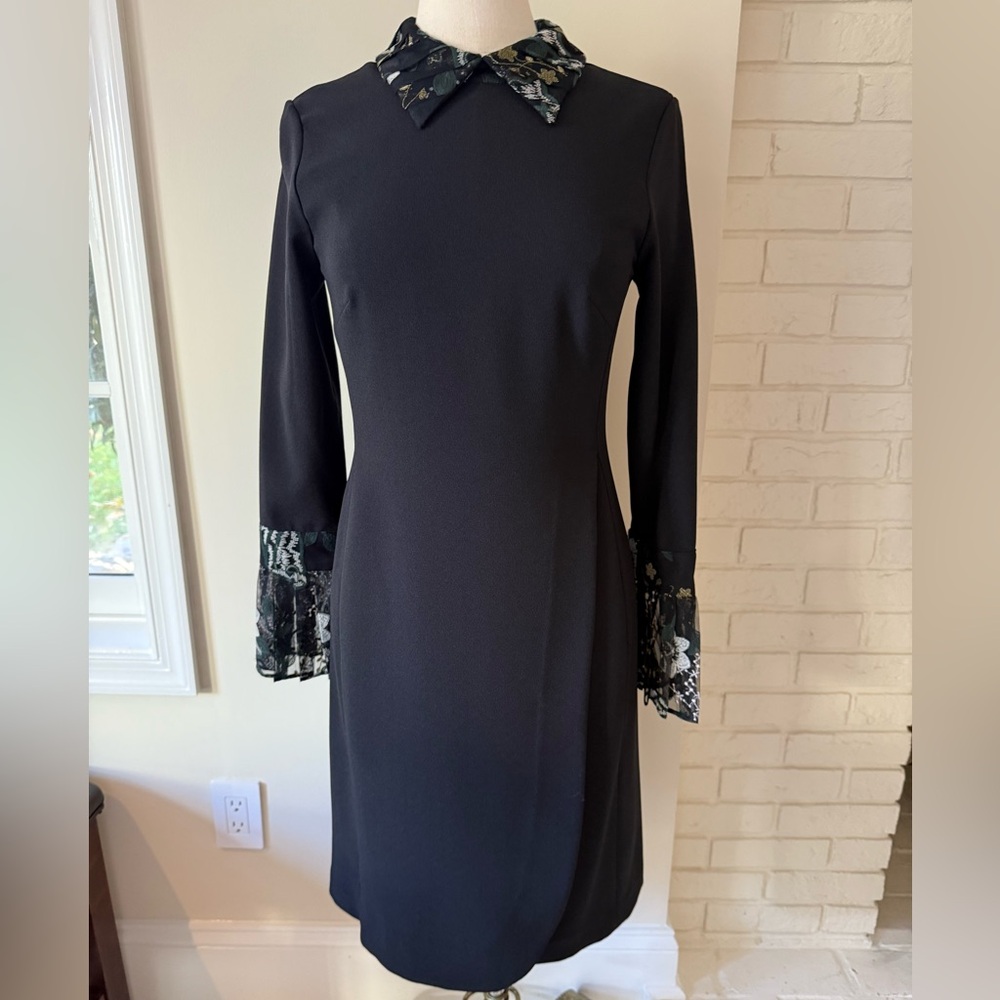Mikael Aghal Black Dress size 4 with Floral Details